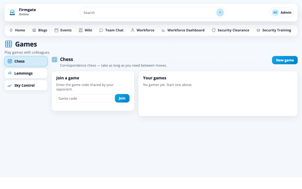Games — Built-in games for informal team engagement.