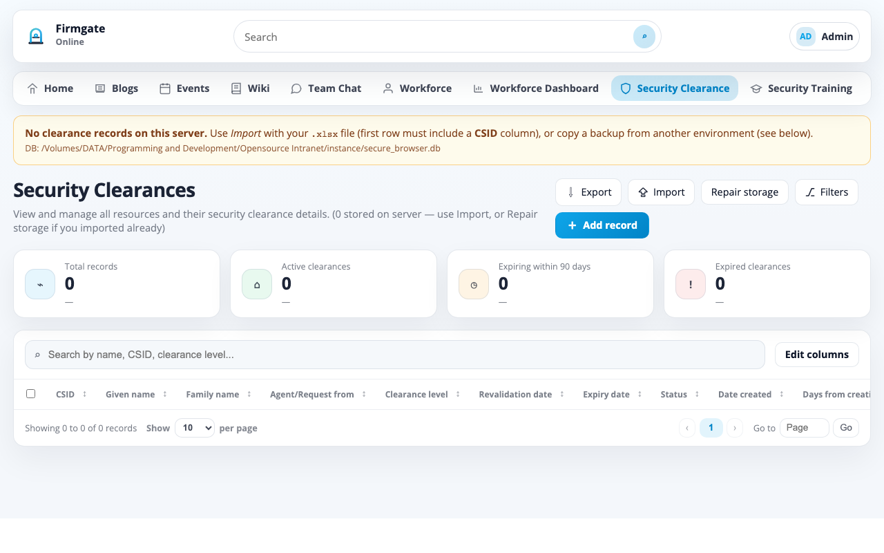 Security Clearance — Security clearance tracking — levels, expiry, and compliance summaries.